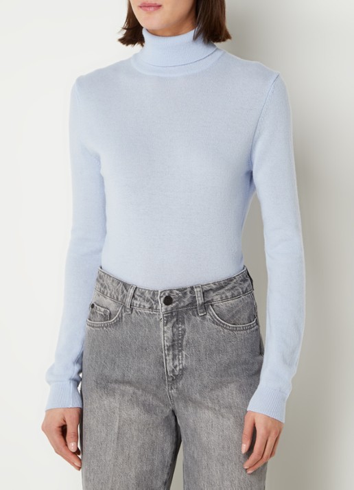 Benetton Fijngebreide coltrui van merino wol - detail 6 lichtblauw
