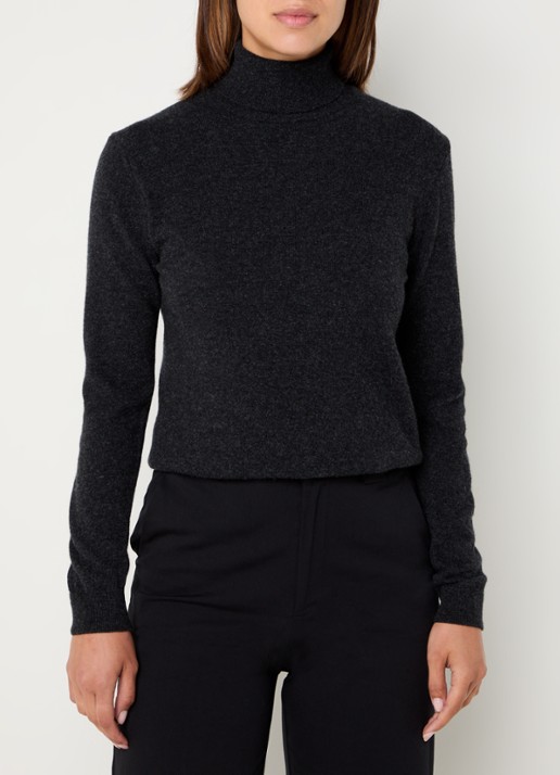 Benetton Fijngebreide coltrui van merino wol - detail 3 antraciet