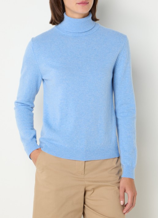 Benetton Fijngebreide coltrui van merino wol - detail 2 staalblauw