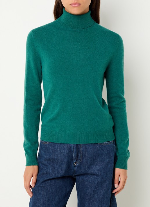 Benetton Fijngebreide coltrui van merino wol - detail 3 zeegroen