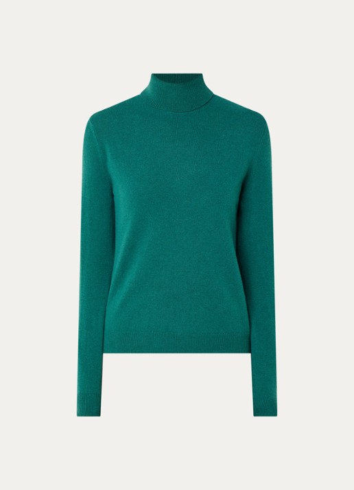 Benetton Fijngebreide coltrui van merino wol - voorkant zeegroen