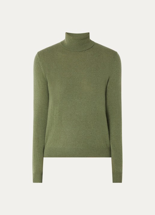 Benetton Fijngebreide coltrui van merino wol - voorkant mosgroen