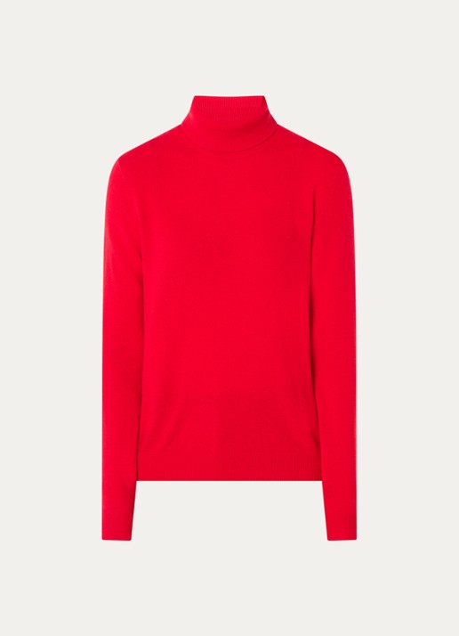 Benetton Fijngebreide coltrui van merino wol - voorkant rood