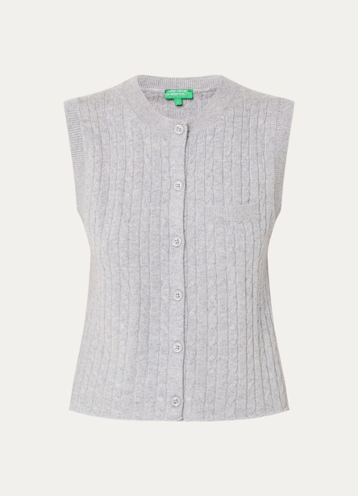 Benetton Fijngebreide gilet in kasjmierblend met borstzak - voorkant 2 lichtgrijs