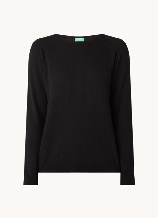 Benetton Fijngebreide pullover in kasjmierblend met ronde hals  - voorkant 3 zwart