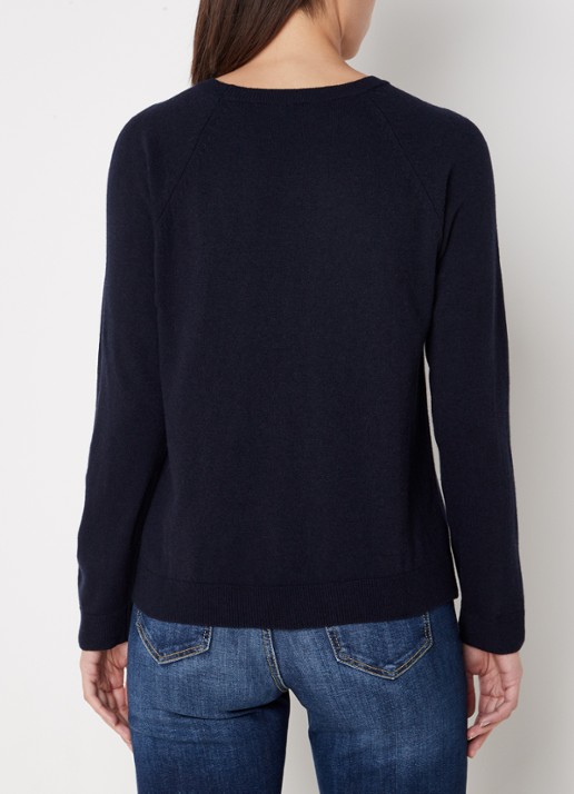 Benetton Fijngebreide pullover in kasjmierblend met ronde hals  - achterkant donkerblauw