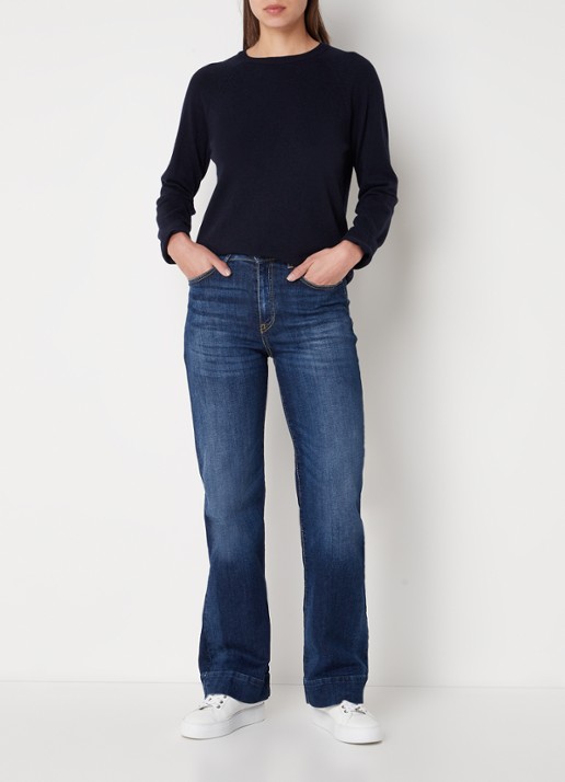 Benetton Fijngebreide pullover in kasjmierblend met ronde hals  - voorkant 3 donkerblauw