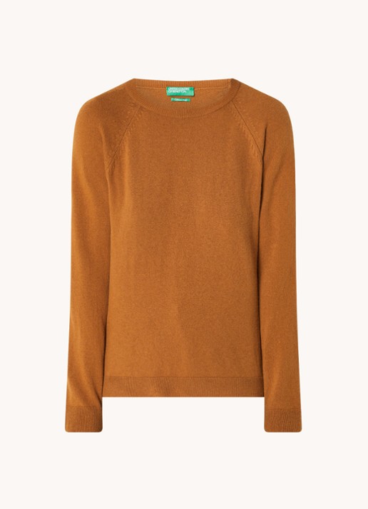 Benetton Fijngebreide pullover in kasjmierblend met ronde hals  - voorkant 3 camel