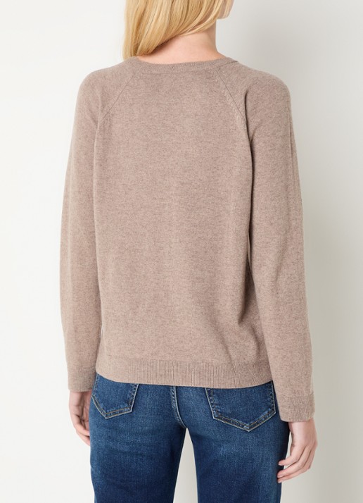 Benetton Fijngebreide pullover in kasjmierblend met ronde hals  - achterkant lichtbruin