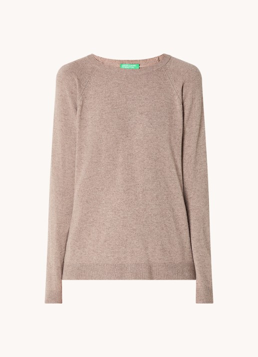 Benetton Fijngebreide pullover in kasjmierblend met ronde hals  - voorkant 3 lichtbruin