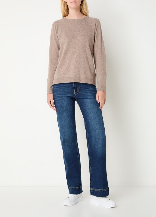 Benetton Fijngebreide pullover in kasjmierblend met ronde hals  - voorkant 4 lichtbruin