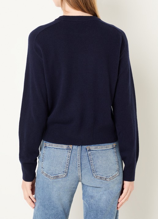 Benetton Fijngebreide pullover in kasjmierblend met ronde hals - achterkant donkerblauw