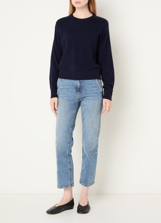 Benetton Fijngebreide pullover in kasjmierblend met ronde hals - voorkant 3 donkerblauw