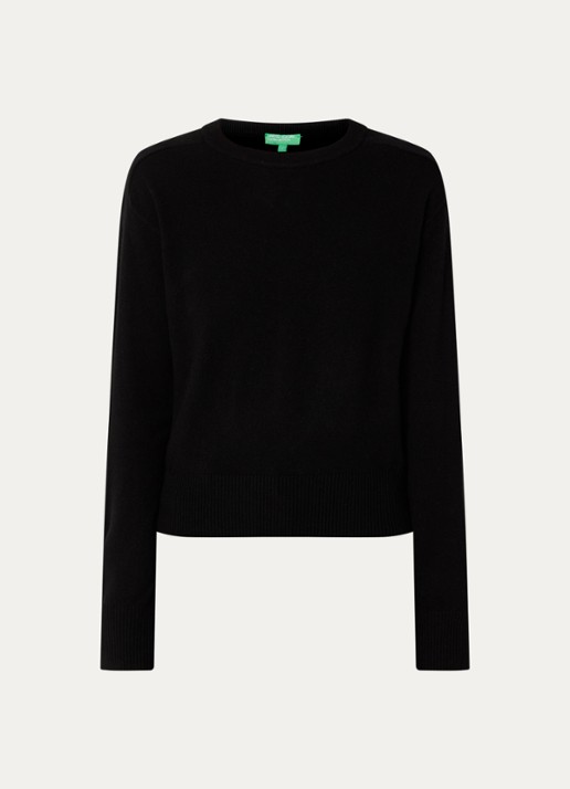 Benetton Fijngebreide pullover in kasjmierblend met ronde hals - voorkant 3 zwart