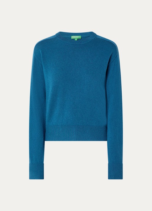 Benetton Fijngebreide pullover in kasjmierblend met ronde hals - voorkant blauw