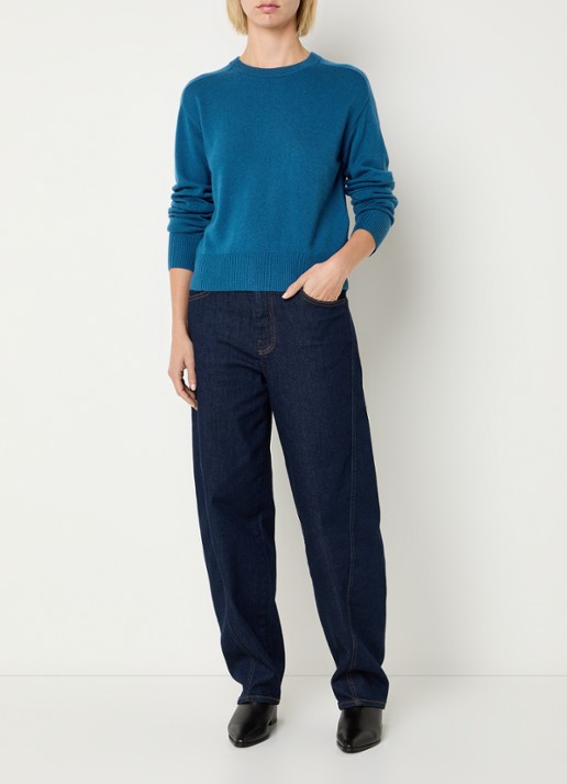 Benetton Fijngebreide pullover in kasjmierblend met ronde hals - voorkant 2 blauw