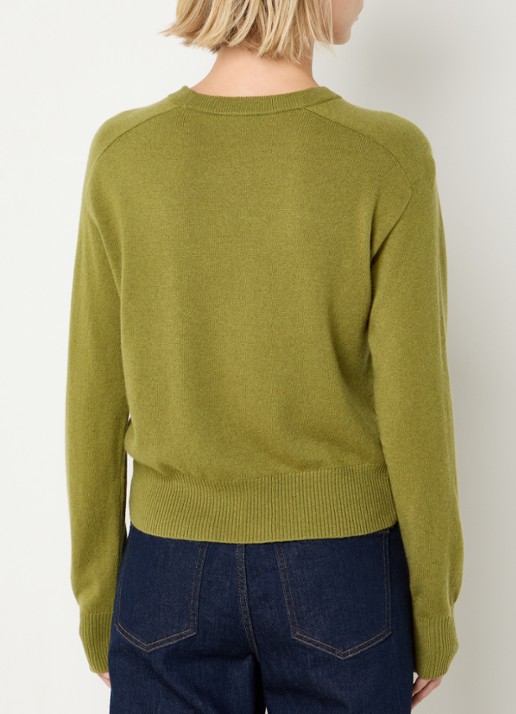 Benetton Fijngebreide pullover in kasjmierblend met ronde hals - achterkant mosgroen