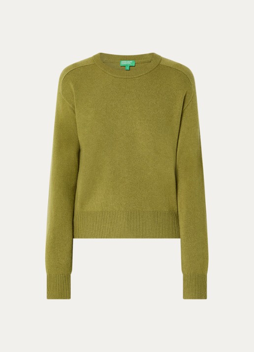 Benetton Fijngebreide pullover in kasjmierblend met ronde hals - voorkant 2 mosgroen