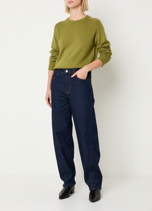 Benetton Fijngebreide pullover in kasjmierblend met ronde hals - voorkant 3 mosgroen