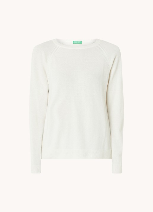 Benetton Fijngebreide pullover in kasjmierblend met ronde hals  - voorkant 3 creme