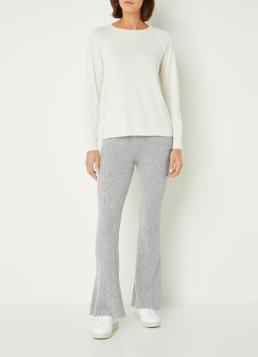 Benetton Fijngebreide pullover in kasjmierblend met ronde hals  - voorkant 4 creme