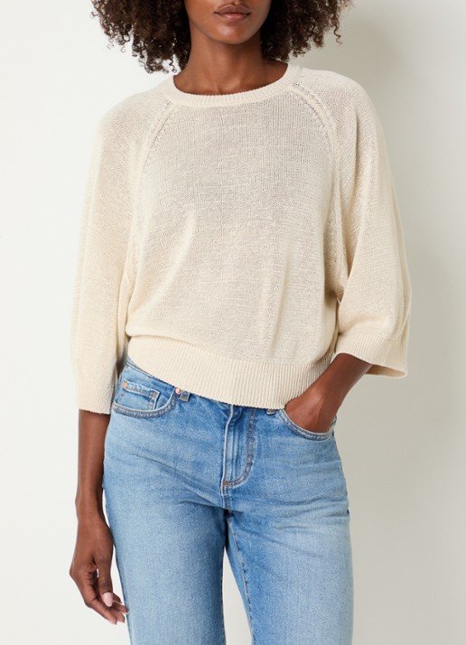 Benetton Fijngebreide pullover in linnenblend met ronde hals