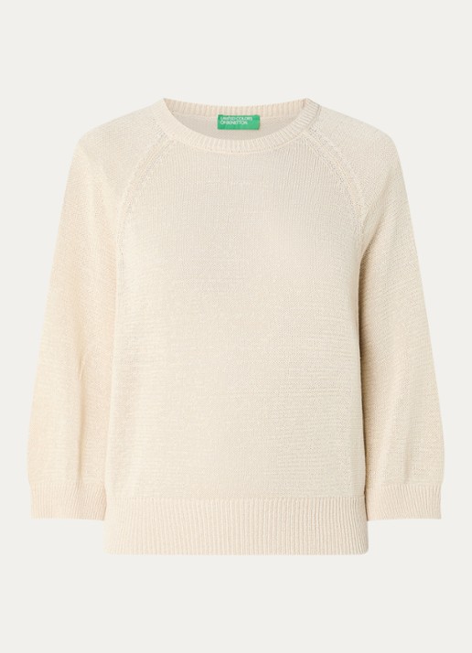Benetton Fijngebreide pullover in linnenblend met ronde hals