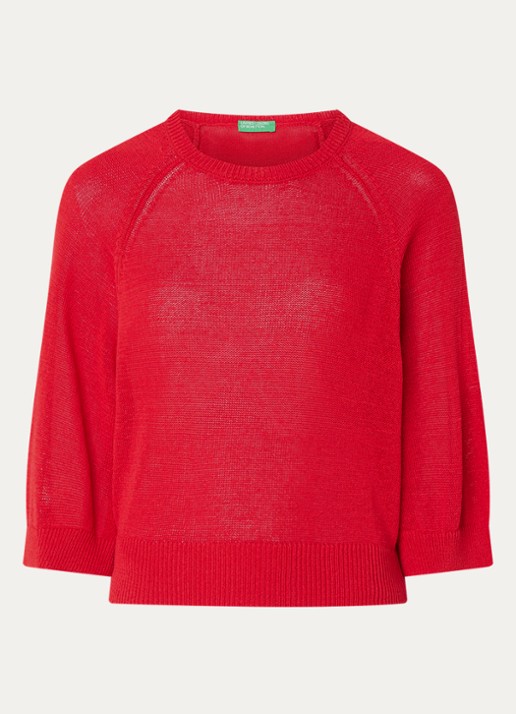 Benetton Fijngebreide pullover in linnenblend met ronde hals