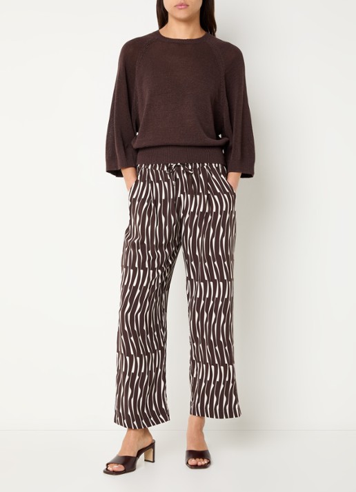 Benetton Fijngebreide pullover in linnenblend met ronde hals - voorkant 2 bruin