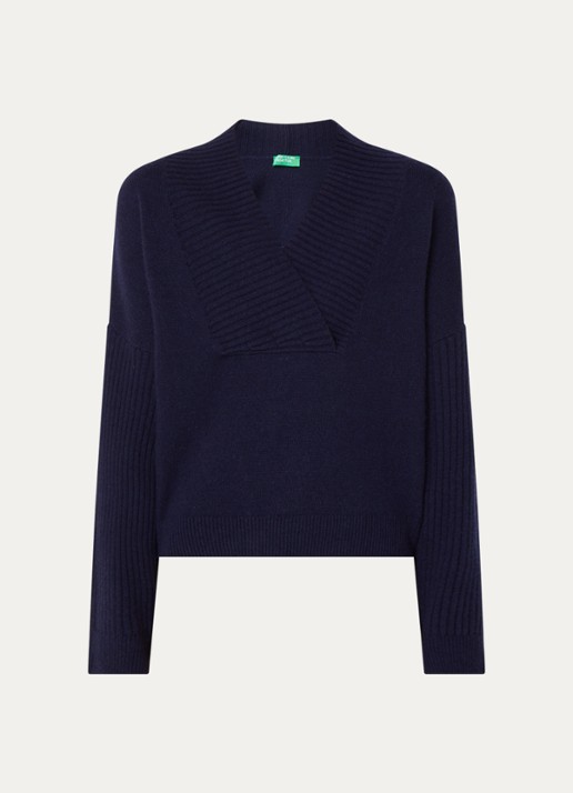 Benetton Fijngebreide pullover in wolblend met V-hals