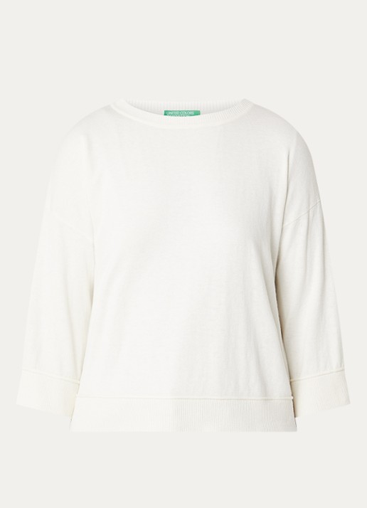 Benetton Fijngebreide pullover in wolblend - voorkant 2 creme