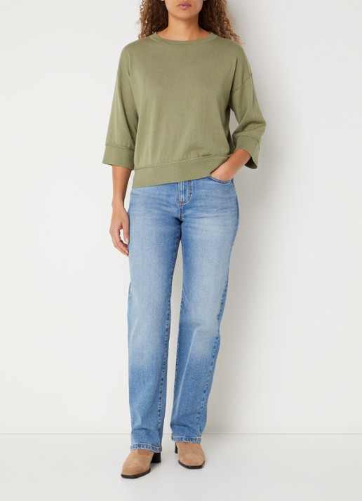 Benetton Fijngebreide pullover in wolblend - voorkant 4 legergroen