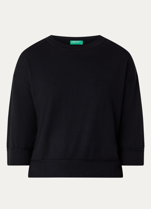 Benetton Fijngebreide pullover in wolblend - voorkant 2 zwart
