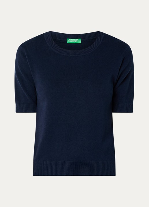 Benetton Fijngebreide pullover met ronde hals  - voorkant 2 donkerblauw