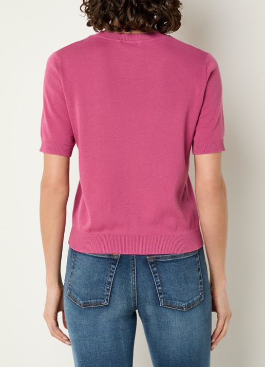 Benetton Fijngebreide pullover met ronde hals  - achterkant donkerroze