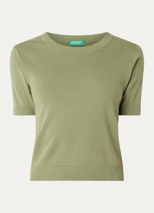 Benetton Fijngebreide pullover met ronde hals  - voorkant 3 groen