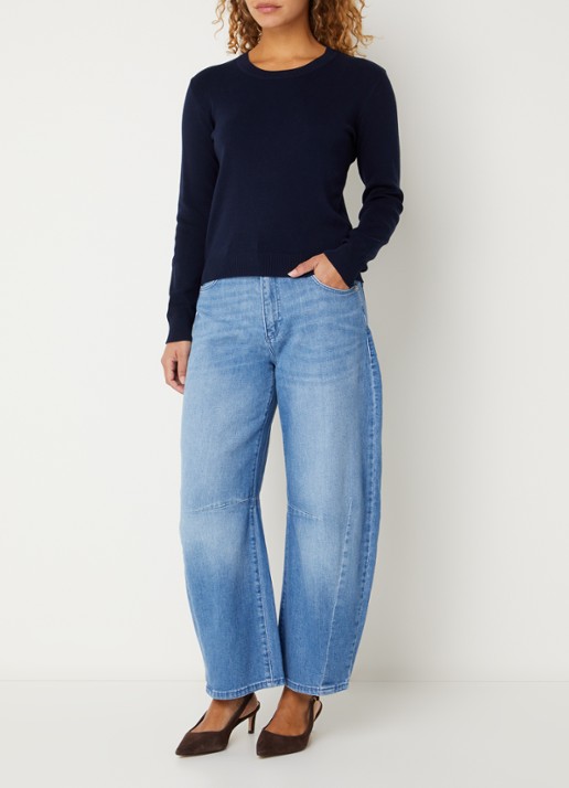 Benetton Fijngebreide pullover met ronde hals - voorkant 3 donkerblauw
