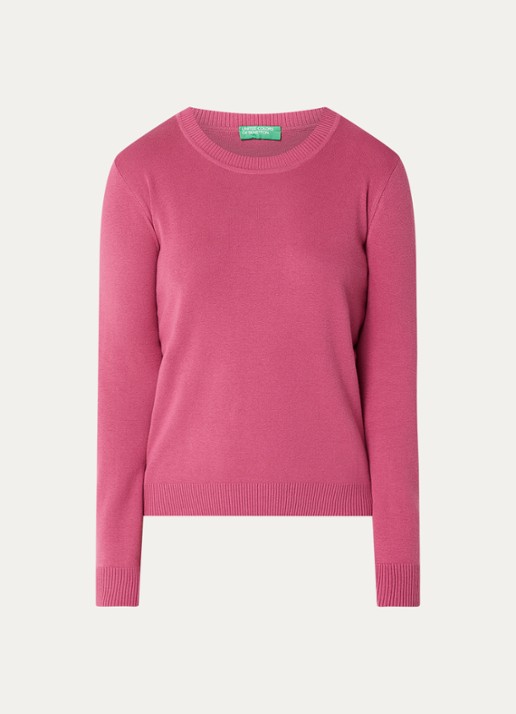 Benetton Fijngebreide pullover met ronde hals - voorkant bordeauxrood