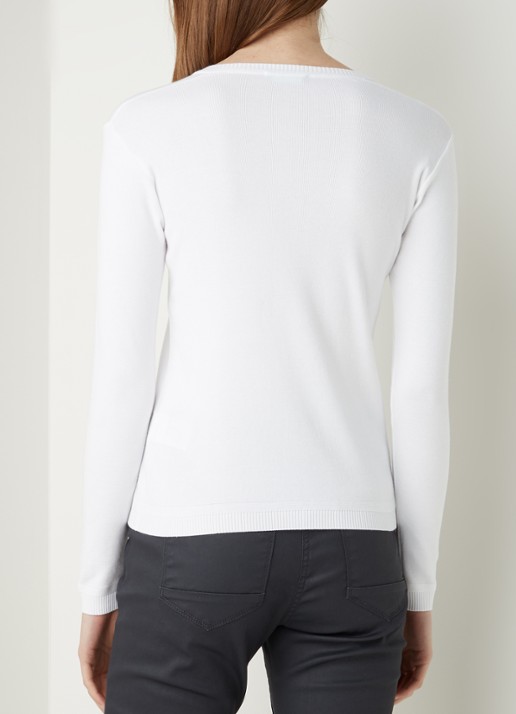 Benetton Fijngebreide pullover met V-hals - achterkant 7 gebroken wit