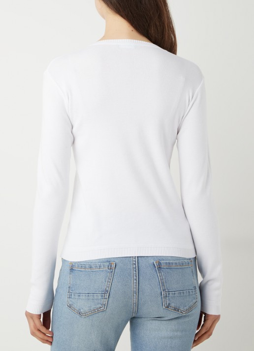 Benetton Fijngebreide pullover met V-hals - achterkant 8 gebroken wit