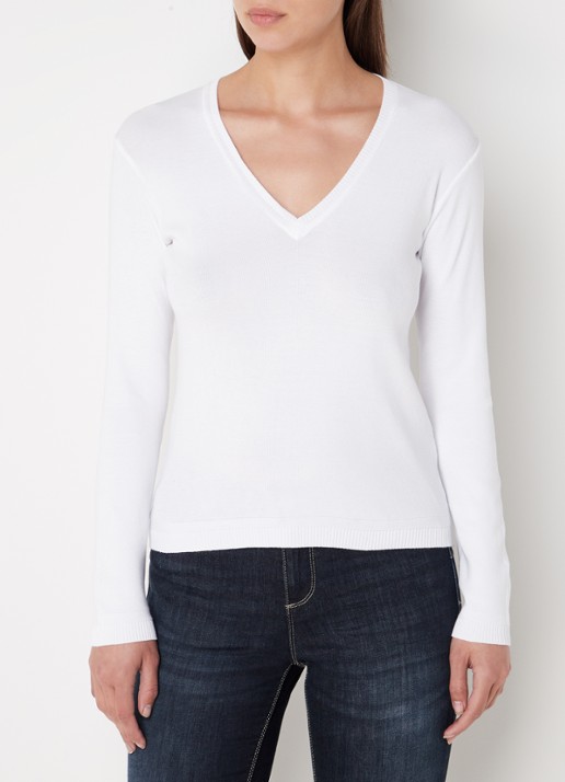 Benetton Fijngebreide pullover met V-hals - detail 6 gebroken wit