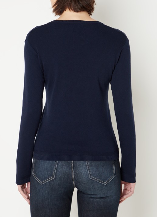 Benetton Fijngebreide pullover met V-hals - achterkant donkerblauw