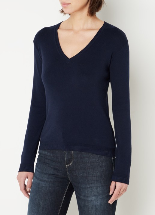 Benetton Fijngebreide pullover met V-hals - detail 2 donkerblauw
