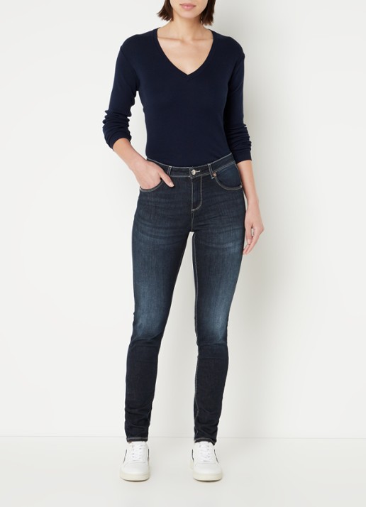 Benetton Fijngebreide pullover met V-hals - voorkant 4 donkerblauw