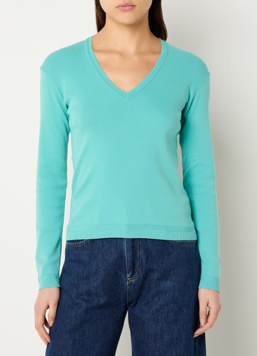 Benetton Fijngebreide pullover met V-hals - detail turquoise