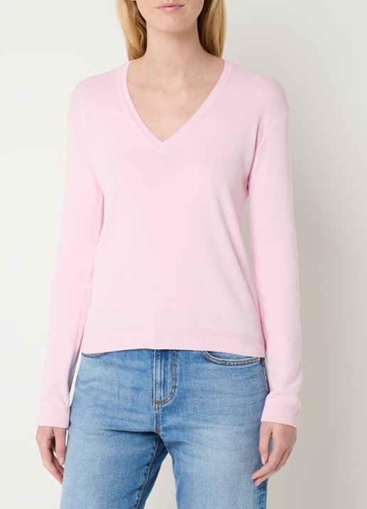 Benetton Fijngebreide pullover met V-hals - detail 4 oudroze