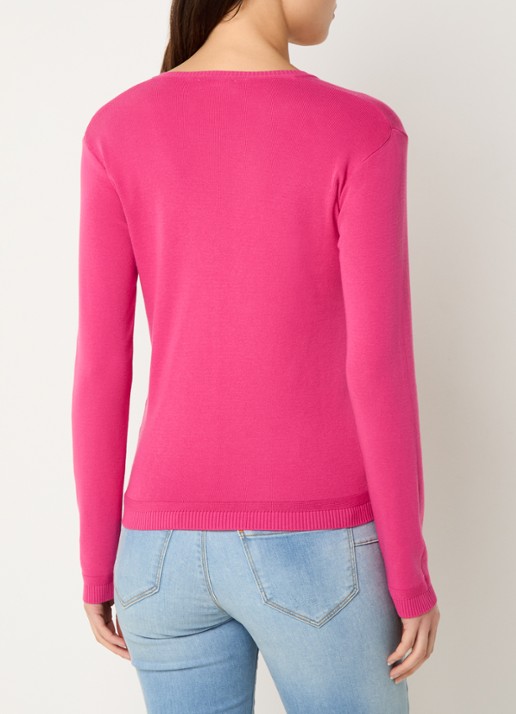 Benetton Fijngebreide pullover met V-hals - achterkant fuchsia