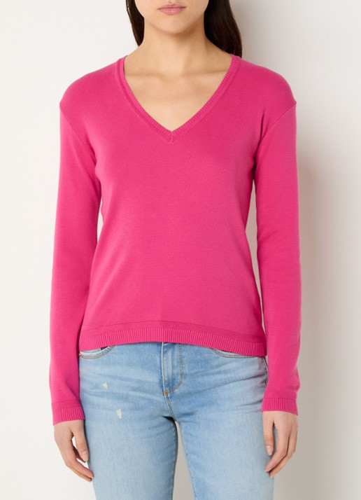 Benetton Fijngebreide pullover met V-hals - detail 2 fuchsia
