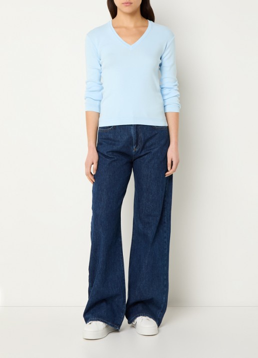 Benetton Fijngebreide pullover met V-hals - voorkant 3 lichtblauw