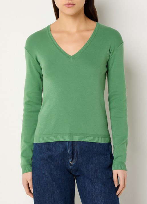 Benetton Fijngebreide pullover met V-hals - detail 2 olijfgroen